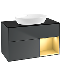 Villeroy und Boch Finion Waschtischunterschrank GA22HFHG 100cm, Abdeckplatte black matt, Emotion, Regale Gold matt lacquer, Midnight Blue Matt Lacquer