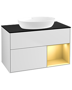 Villeroy und Boch Finion Waschtischunterschrank GA22HFMT 100cm, Abdeckplatte black matt, Emotion, Regale Gold matt lacquer, White matt lacquer