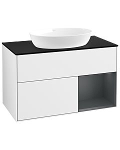 Villeroy und Boch Finion Waschtischunterschrank GA22HGGF 100cm, Abdeckplatte black matt, Emotion, Regale Midnight matt lacquer, Glossy white lacquer