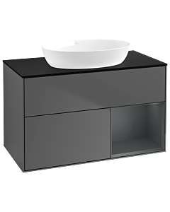 Villeroy und Boch Finion Waschtischunterschrank GA22HGGK 100cm, Abdeckplatte black matt, Emotion, Regale Midnight matt lacquer, Anthracite matt