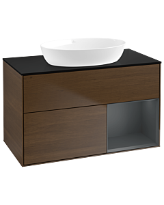 Villeroy und Boch Finion Villeroy und Boch Finion GA22HGGN 100cm, cover plate black matt, Emotion, shelves Midnight matt lacquer, walnut veneer