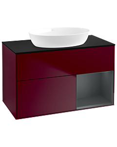 Villeroy und Boch Finion Villeroy und Boch GA22HGHB 100cm, plaque de recouvrement noire mate, Emotion, étagères laqué mat Midnight, Peony Matt