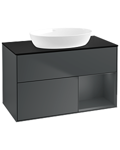 Villeroy und Boch Finion Waschtischunterschrank GA22HGHG 100cm, Abdeckplatte black matt, Emotion, Regale Midnight matt lacquer, Midnight Blue Matt Lacquer