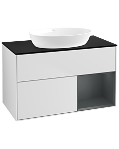 Villeroy und Boch Finion Waschtischunterschrank GA22HGMT 100cm, Abdeckplatte black matt, Emotion, Regale Midnight matt lacquer, White matt lacquer