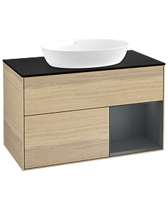 Villeroy und Boch Finion Waschtischunterschrank GA22HGPC 100cm, Abdeckplatte black matt, Emotion, Regale Midnight matt lacquer, Oak Veneer