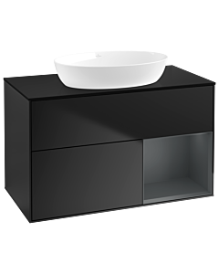 Villeroy und Boch Finion Waschtischunterschrank GA22HGPD 100cm, Abdeckplatte black matt, Emotion, Regale Midnight matt lacquer, Black matt lacquer