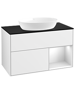 Villeroy und Boch Finion Waschtischunterschrank GA22MTGF 100cm, Abdeckplatte black matt, Emotion, Regale White matt lacquer, Glossy white lacquer
