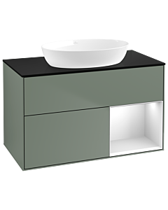 Villeroy und Boch Finion Waschtischunterschrank GA22MTGM 100cm, Abdeckplatte black matt, Emotion, Regale White matt lacquer, Olive Matt Lacquer
