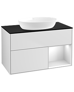 Villeroy und Boch Finion Villeroy und Boch GA22MTMT 100cm, plaque de recouvrement noir mat, Emotion, étagères laqué blanc mat, laqué blanc mat