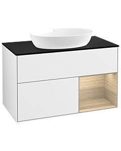 Villeroy und Boch Finion Waschtischunterschrank GA22PCGF 100cm, Abdeckplatte black matt, Emotion, Regale Oak Veneer, Glossy white lacquer