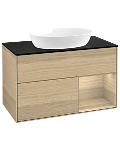 Villeroy und Boch Finion Villeroy und Boch GA22PCPC 100cm, plaque de recouvrement noir mat, emotion, étagères Oak Veneer , Oak Veneer