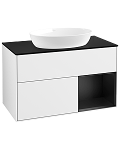 Villeroy und Boch Finion Waschtischunterschrank GA22PDGF 100cm, Abdeckplatte black matt, Emotion, Regale Black matt lacquer, Glossy white lacquer