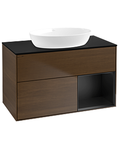 Villeroy und Boch Finion Waschtischunterschrank GA22PDGN 100cm, Abdeckplatte black matt, Emotion, Regale Black matt lacquer, Walnut veneer