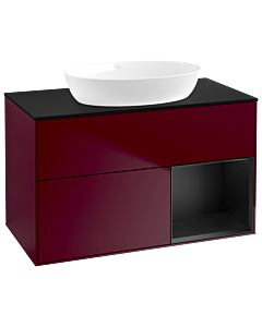 Villeroy und Boch Finion Villeroy und Boch GA22PDHB 100cm, plaque de recouvrement noire mate, Emotion, étagères Peony Matt noir mat, Peony Matt