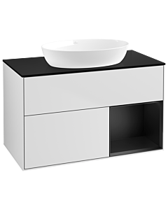 Villeroy und Boch Finion Waschtischunterschrank GA22PDMT 100cm, Abdeckplatte black matt, Emotion, Regale Black matt lacquer, White matt lacquer