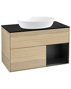 Villeroy und Boch Finion Waschtischunterschrank GA22PDPC 100cm, Abdeckplatte black matt, Emotion, Regale Black matt lacquer, Oak Veneer