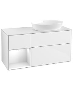 Villeroy und Boch Finion Villeroy und Boch GA41GFGF 120cm, plaque de recouvrement blanc mat, Emotion, étagères Laque blanche brillante, Laque blanche brillante