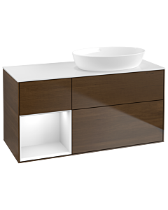 Villeroy und Boch Finion Villeroy und Boch Finion GA41GFGN 120cm, cover plate white matt, Emotion, shelves Glossy white lacquer, walnut veneer