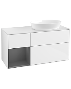 Villeroy und Boch Finion Villeroy und Boch GA41GKGF 120cm, plaque de recouvrement blanc mat, Emotion, étagères laqué anthracite mat, laqué blanc brillant