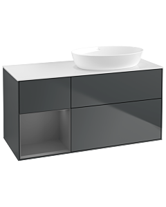 Villeroy und Boch Finion Villeroy und Boch GA41GKHG 120cm, plaque de recouvrement blanc mat, Emotion, étagères laqué anthracite mat, Midnight Blue Matt Lacquer