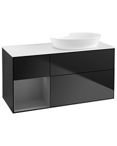 Villeroy und Boch Finion Waschtischunterschrank GA41GKPD 120cm, Abdeckplatte white matt, Emotion, Regale Anthracite matt lacquer, Black matt lacquer