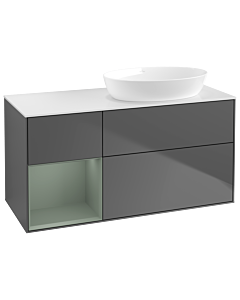 Villeroy und Boch Finion Villeroy und Boch GA41GMGK 120cm, plaque de recouvrement blanc mat, Emotion, étagères laqué olive mat, anthracite mat