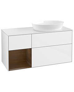 Villeroy und Boch Finion Waschtischunterschrank GA41GNGF 120cm, Abdeckplatte white matt, Emotion, Regale Walnut Veneer, Glossy white lacquer