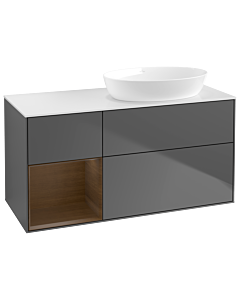 Villeroy und Boch Finion GA41GNGK 120cm, plaque de recouvrement blanc mat, Emotion, étagères Walnut Veneer , anthracite mat