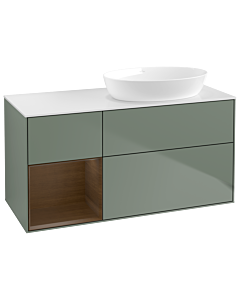 Villeroy und Boch Finion Waschtischunterschrank GA41GNGM 120cm, Abdeckplatte white matt, Emotion, Regale Walnut Veneer, Olive Matt Lacquer