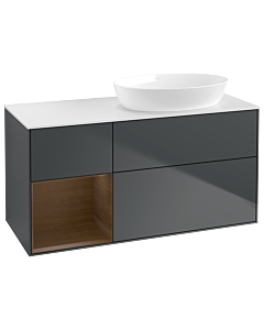 Villeroy und Boch Finion Waschtischunterschrank GA41GNHG 120cm, Abdeckplatte white matt, Emotion, Regale Walnut Veneer, Midnight Blue Matt Lacquer