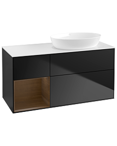 Villeroy und Boch Finion GA41GNPD 120cm, plaque de recouvrement blanc mat, Emotion, étagères Walnut Veneer , laqué noir mat