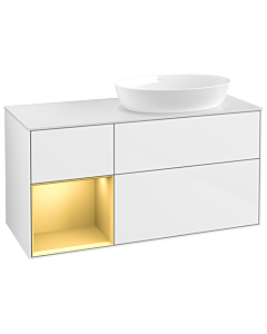 Villeroy und Boch Finion Waschtischunterschrank GA41HFGF 120cm, Abdeckplatte white matt, Emotion, Regale Gold matt lacquer, Glossy white lacquer