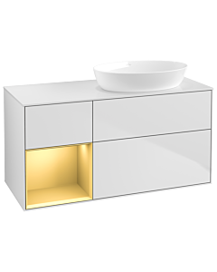 Villeroy und Boch Finion Villeroy und Boch GA41HFMT 120cm, plaque de recouvrement blanc mat, Emotion, étagères laqué or mat, laqué blanc mat