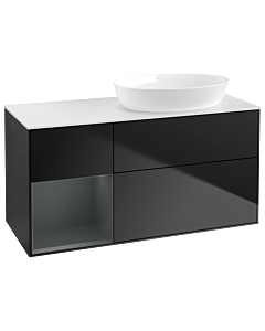 Villeroy und Boch Finion Waschtischunterschrank GA41HGPD 120cm, Abdeckplatte white matt, Emotion, Regale Midnight matt lacquer, Black matt lacquer
