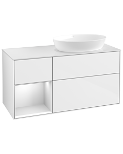 Villeroy und Boch Finion Waschtischunterschrank GA41MTGF 120cm, Abdeckplatte white matt, Emotion, Regale White matt lacquer, Glossy white lacquer