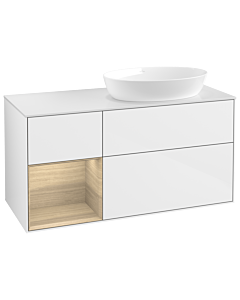 Villeroy und Boch Finion GA41PCGF 120cm, plaque de recouvrement blanc mat, emotion, étagères Oak Veneer , laqué blanc brillant