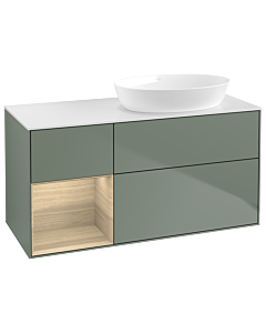 Villeroy und Boch Finion Villeroy und Boch GA41PCGM 120cm, plaque de recouvrement blanc mat, emotion, étagères Oak Veneer , Olive Matt Lacquer