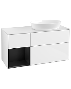 Villeroy und Boch Finion Waschtischunterschrank GA41PDGF 120cm, Abdeckplatte white matt, Emotion, Regale Black matt lacquer, Glossy white lacquer