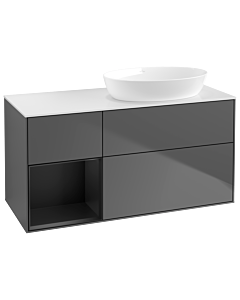 Villeroy und Boch Finion Waschtischunterschrank GA41PDGK 120cm, Abdeckplatte white matt, Emotion, Regale Black matt lacquer, Anthracite matt