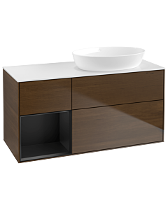 Villeroy und Boch Finion Waschtischunterschrank GA41PDGN 120cm, Abdeckplatte white matt, Emotion, Regale Black matt lacquer, Walnut veneer
