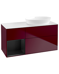 Villeroy und Boch Finion Waschtischunterschrank GA41PDHB 120cm, Abdeckplatte white matt, Emotion, Regale Black matt lacquer, Peony Matt