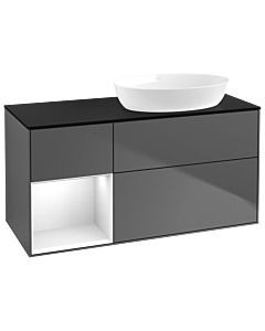 Villeroy und Boch Finion Waschtischunterschrank GA42GFGK 120cm, Abdeckplatte black matt, Emotion, Regale Glossy white lacquer, Anthracite matt