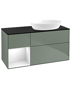 Villeroy und Boch Finion Villeroy und Boch GA42GFGM 120cm, plaque de recouvrement noir mat, Emotion, étagères Laque blanche brillante, Olive Matt Lacquer