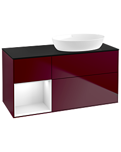 Villeroy und Boch Finion Waschtischunterschrank GA42GFHB 120cm, Abdeckplatte black matt, Emotion, Regale Glossy white lacquer, Peony Matt