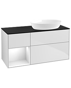 Villeroy und Boch Finion Waschtischunterschrank GA42GFMT 120cm, Abdeckplatte black matt, Emotion, Regale Glossy white lacquer, White matt lacquer