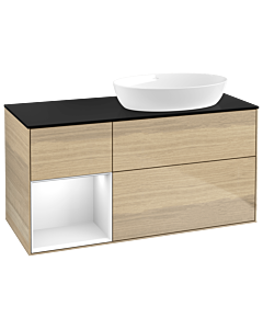 Villeroy und Boch Finion Villeroy und Boch Finion GA42GFPC 120cm, cover plate black matt, Emotion, shelves Glossy white lacquer, Oak Veneer