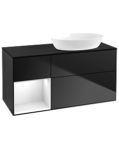 Villeroy und Boch Finion Villeroy und Boch GA42GFPD 120cm, plaque de recouvrement noir mat, Emotion, étagères Laque blanche brillante, Laque noire mate