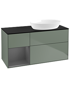 Villeroy und Boch Finion GA42GKGM 120cm, plaque de recouvrement noire mate, Emotion, étagères Olive Matt Lacquer anthracite mat, Olive Matt Lacquer