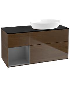 Villeroy und Boch Finion Waschtischunterschrank GA42GKGN 120cm, Abdeckplatte black matt, Emotion, Regale Anthracite matt lacquer, Walnut veneer