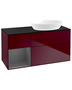 Villeroy und Boch Finion GA42GKHB 120cm, plaque de recouvrement noir mat, Emotion, étagères laqué anthracite mat, Peony Matt